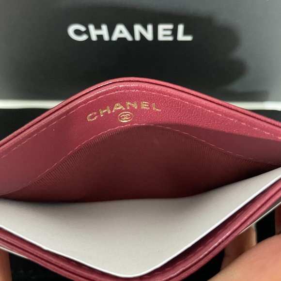 CHANEL NWB FULL SET 21A BURGUNDY GOLD TONE CARD CASE WALLET - Picture 5 of 7